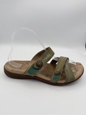 Taos Hero Green Leather Slip On Sandal Adjustable Straps Comfort Earthy 7